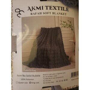 AKMI Textile Rafah Soft Gray Print 100% Polyester Plush Blanket New